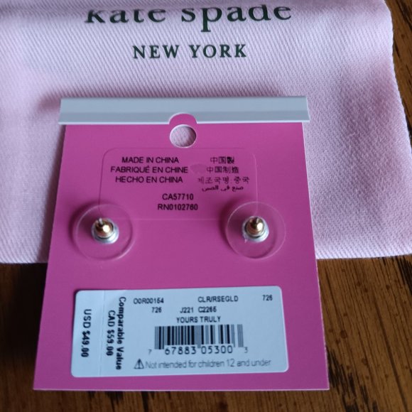 *Price Drop* New Kate Spade Yours Truly Pave Heart Studs - Picture 5 of 5